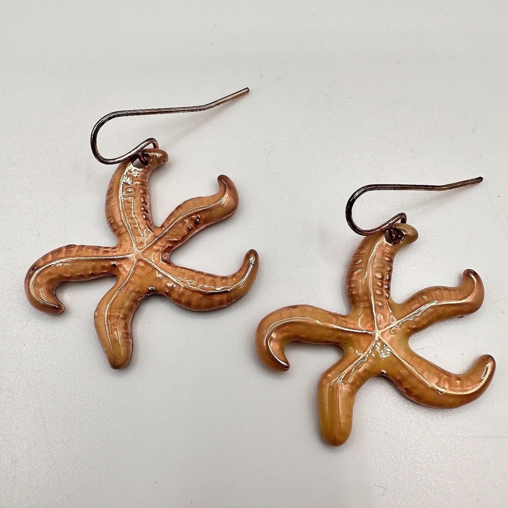 Vintage 90s Starfish Dangle Earrings Retro Brown Fashion Jewelry USA
